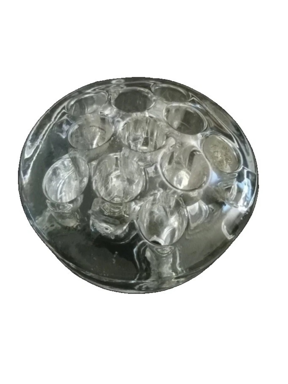 VTG Clear Glass Domed Footed 1960 Flower Frog 11 Holes 3" x 1.5"